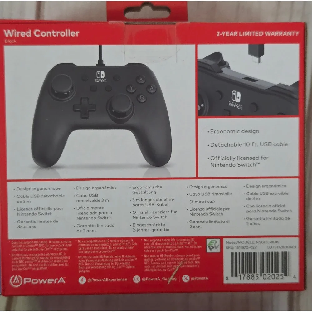 PowerA Wired Controller for Nintendo Switch Black NSGPCWDB 1511370-02V New